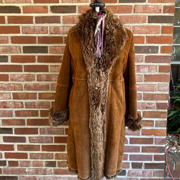 Wilsons Leather Jackets & Blazers - Wilsons Brown Long Suede and Faux Fur Coat XL